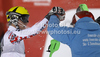 Winner Marcel Hirscher of Austria (L) celebrates his victory with father Ferdinand in finish of second run of men slalom race of Audi FIS Alpine skiing World cup in Schladming, Austria. Traditional The Nightrace, men slalom race of Audi FIS Alpine skiing World cup, was held in Schladming, Austria, on Tuesday, 24th of January 2012.

