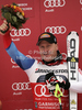 Winner Didier Cuche of Switzerland celebrates his medal won in men downhill race of Audi FIS Alpine skiing World cup in Garmisch-Partenkirchen, Germany. Men downhill race of Audi FIS Alpine skiing World cup, was held in Garmisch-Partenkirchen, Germany, on Saturday, 28th of January 2012.
