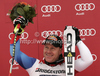 Winner Didier Cuche of Switzerland celebrates his medal won in men downhill race of Audi FIS Alpine skiing World cup in Garmisch-Partenkirchen, Germany. Men downhill race of Audi FIS Alpine skiing World cup, was held in Garmisch-Partenkirchen, Germany, on Saturday, 28th of January 2012.

