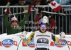 Guay Erik of Canada reacts in finish of men downhill race of Audi FIS Alpine skiing World cup in Garmisch-Partenkirchen, Germany. Men downhill race of Audi FIS Alpine skiing World cup, was held in Garmisch-Partenkirchen, Germany, on Saturday, 28th of January 2012.
