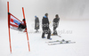 Chief of men FIS alpine skiing World cup, Gunther Hujara (L) and assistant referee Helmut Schmalz discussing course conditions before start of men super-g race of Audi FIS Alpine skiing World cup in Garmisch-Partenkirchen, Germany, which was canceled due too much of fog on course. Men super-g race of Audi FIS Alpine skiing World cup, was planed to be held in Garmisch-Partenkirchen, Germany, on Sunday, 29th of January 2012.
