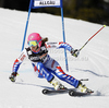 Anne-Sophie Barthet of France skiing in first run of women giant slalom race of Audi FIS Alpine skiing World cup in Ofterschwang, Germany. Women giant slalom race of Audi FIS Alpine skiing World cup, which replaced canceled race of Soldeau, Andora, was held in Ofterschwang, Germany, on Friday, 2nd of March 2012.

