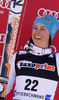 Third placed Irene Curtoni of Italy celebrates her medal won in women giant slalom race of Audi FIS Alpine skiing World cup in Ofterschwang, Germany. Women giant slalom race of Audi FIS Alpine skiing World cup, which replaced canceled race of Soldeau, Andora, was held in Ofterschwang, Germany, on Friday, 2nd of March 2012.
