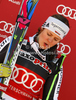 Winner Viktoria Rebensburg of Germany celebrates her medal won in women giant slalom race of Audi FIS Alpine skiing World cup in Ofterschwang, Germany. Women giant slalom race of Audi FIS Alpine skiing World cup, which replaced canceled race of Soldeau, Andora, was held in Ofterschwang, Germany, on Friday, 2nd of March 2012.
