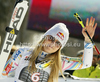 Second placed Lindsey Vonn of USA celebrates her medal won in women giant slalom race of Audi FIS Alpine skiing World cup in Ofterschwang, Germany. Women giant slalom race of Audi FIS Alpine skiing World cup was held in Ofterschwang, Germany, on Saturday, 3rd of March 2012.
