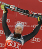 Winner Viktoria Rebensburg of Germany celebrates her medal won in women giant slalom race of Audi FIS Alpine skiing World cup in Ofterschwang, Germany. Women giant slalom race of Audi FIS Alpine skiing World cup was held in Ofterschwang, Germany, on Saturday, 3rd of March 2012.
