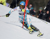 Tanja Poutiainen of Finland skiing in first run of women slalom race of Audi FIS Alpine skiing World cup in Ofterschwang, Germany. Women slalom race of Audi FIS Alpine skiing World cup was held in Ofterschwang, Germany, on Sunday, 4th of March 2012.
