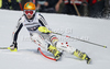 Lena Duerr of Germany skiing in first run of women slalom race of Audi FIS Alpine skiing World cup in Ofterschwang, Germany. Women slalom race of Audi FIS Alpine skiing World cup was held in Ofterschwang, Germany, on Sunday, 4th of March 2012.

