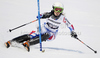 Laurie Mougel of France skiing in first run of women slalom race of Audi FIS Alpine skiing World cup in Ofterschwang, Germany. Women slalom race of Audi FIS Alpine skiing World cup was held in Ofterschwang, Germany, on Sunday, 4th of March 2012.
