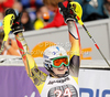 Winner Erin Mielzynski of Canada reacts in finish of second run of women slalom race of Audi FIS Alpine skiing World cup in Ofterschwang, Germany. Women slalom race of Audi FIS Alpine skiing World cup was held in Ofterschwang, Germany, on Sunday, 4th of March 2012.
