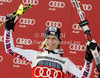 Third placed Marlies Schild of Austria celebrates her medal won in women slalom race of Audi FIS Alpine skiing World cup in Ofterschwang, Germany. Women slalom race of Audi FIS Alpine skiing World cup was held in Ofterschwang, Germany, on Sunday, 4th of March 2012.
