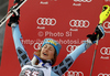 Second placed Resi Stiegler of USA celebrates her medal won in women slalom race of Audi FIS Alpine skiing World cup in Ofterschwang, Germany. Women slalom race of Audi FIS Alpine skiing World cup was held in Ofterschwang, Germany, on Sunday, 4th of March 2012.
