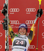 Winner Erin Mielzynski of Canada celebrates her medal won in women slalom race of Audi FIS Alpine skiing World cup in Ofterschwang, Germany. Women slalom race of Audi FIS Alpine skiing World cup was held in Ofterschwang, Germany, on Sunday, 4th of March 2012.
