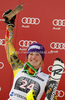 Winner Erin Mielzynski of Canada celebrates her medal won in women slalom race of Audi FIS Alpine skiing World cup in Ofterschwang, Germany. Women slalom race of Audi FIS Alpine skiing World cup was held in Ofterschwang, Germany, on Sunday, 4th of March 2012.
