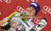 Winner Erin Mielzynski of Canada celebrates her medal won in women slalom race of Audi FIS Alpine skiing World cup in Ofterschwang, Germany. Women slalom race of Audi FIS Alpine skiing World cup was held in Ofterschwang, Germany, on Sunday, 4th of March 2012.
