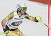 Erin Mielzynski of Canada skiing in first run of women slalom race of Audi FIS Alpine skiing World cup in Ofterschwang, Germany. Women slalom race of Audi FIS Alpine skiing World cup was held in Ofterschwang, Germany, on Sunday, 4th of March 2012.
