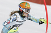 Resi Stiegler of USA skiing in first run of women slalom race of Audi FIS Alpine skiing World cup in Ofterschwang, Germany. Women slalom race of Audi FIS Alpine skiing World cup was held in Ofterschwang, Germany, on Sunday, 4th of March 2012.
