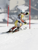 Erin Mielzynski of Canada skiing in second run of women slalom race of Audi FIS Alpine skiing World cup in Ofterschwang, Germany. Women slalom race of Audi FIS Alpine skiing World cup was held in Ofterschwang, Germany, on Sunday, 4th of March 2012.
