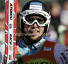 Forerunner Andreas Romar of Finland in finish of first run of men giant slalom race of Audi FIS Alpine skiing World cup in Kranjska Gora, Slovenia. Men slalom race of Audi FIS Alpine skiing World cup was held in Kranjska Gora, Slovenia, on Saturday, 10th of March 2012.
