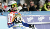 Second placed Alexis Pinturault of France reacts in finish of second run of men giant slalom race of Audi FIS Alpine skiing World cup in Kranjska Gora, Slovenia. Men slalom race of Audi FIS Alpine skiing World cup was held in Kranjska Gora, Slovenia, on Saturday, 10th of March 2012.
