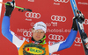 Second placed Alexis Pinturault of France celebrates his medal won in men giant slalom race of Audi FIS Alpine skiing World cup in Kranjska Gora, Slovenia. Men slalom race of Audi FIS Alpine skiing World cup was held in Kranjska Gora, Slovenia, on Saturday, 10th of March 2012.
