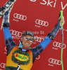 Winner Ted Ligety of USA celebrates his medal won in men giant slalom race of Audi FIS Alpine skiing World cup in Kranjska Gora, Slovenia. Men slalom race of Audi FIS Alpine skiing World cup was held in Kranjska Gora, Slovenia, on Saturday, 10th of March 2012.
