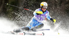 Mattias Hargin of Sweden skiing in first run of men slalom race of Audi FIS Alpine skiing World cup in Kranjska Gora, Slovenia. Men slalom race of Audi FIS Alpine skiing World cup was held in Kranjska Gora, Slovenia, on Sunday, 11th of March 2012.
