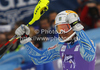 Winner Andre Myhrer of Sweden reacts in finish of second run of men slalom race of Audi FIS Alpine skiing World cup in Kranjska Gora, Slovenia. Men slalom race of Audi FIS Alpine skiing World cup was held in Kranjska Gora, Slovenia, on Sunday, 11th of March 2012.
