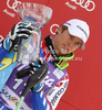 Third placed Alexis Pinturault of France celebrates his medal won in men slalom race of Audi FIS Alpine skiing World cup in Kranjska Gora, Slovenia. Men slalom race of Audi FIS Alpine skiing World cup was held in Kranjska Gora, Slovenia, on Sunday, 11th of March 2012.
