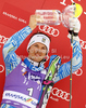 Winner Andre Myhrer of Sweden celebrates his medal won in men slalom race of Audi FIS Alpine skiing World cup in Kranjska Gora, Slovenia. Men slalom race of Audi FIS Alpine skiing World cup was held in Kranjska Gora, Slovenia, on Sunday, 11th of March 2012.
