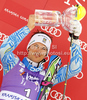 Winner Andre Myhrer of Sweden celebrates his medal won in men slalom race of Audi FIS Alpine skiing World cup in Kranjska Gora, Slovenia. Men slalom race of Audi FIS Alpine skiing World cup was held in Kranjska Gora, Slovenia, on Sunday, 11th of March 2012.
