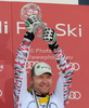 Klaus Kroell of Austria celebrates his Downhill overall FIS Alpine skiing World cup victory after downhill race of Audi FIS Alpine skiing World cup finals in Schladming, Austria. Men downhill race of Audi FIS Alpine skiing World cup finals was held in Schladming, Austria, on Wednesday, 14th of March 2012.
