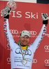 Klaus Kroell of Austria celebrates his Downhill overall FIS Alpine skiing World cup victory after downhill race of Audi FIS Alpine skiing World cup finals in Schladming, Austria. Men downhill race of Audi FIS Alpine skiing World cup finals was held in Schladming, Austria, on Wednesday, 14th of March 2012.
