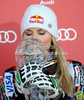 Lindsey Vonn of USA celebrates her Downhill overall FIS Alpine skiing World cup victory after downhill race of Audi FIS Alpine skiing World cup finals in Schladming, Austria. Women downhill race of Audi FIS Alpine skiing World cup finals was held in Schladming, Austria, on Wednesday, 14th of March 2012.
