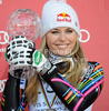Lindsey Vonn of USA celebrates her Downhill overall FIS Alpine skiing World cup victory after downhill race of Audi FIS Alpine skiing World cup finals in Schladming, Austria. Women downhill race of Audi FIS Alpine skiing World cup finals was held in Schladming, Austria, on Wednesday, 14th of March 2012.
