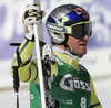 Aksel Lund Svindal of Norway reacts in finish of men downhill race of Audi FIS Alpine skiing World cup finals in Schladming, Austria. Men downhill race of Audi FIS Alpine skiing World cup finals was held in Schladming, Austria, on Wednesday, 14th of March 2012.
