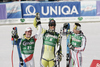  Winner Aksel Lund Svindal of Norway (M), second placed Beat Feuz of Switzerland (L), thrirth placed Hannes Reichelt of Austria (R) celebrate their medals won in men downhill race of Audi FIS Alpine skiing World cup finals in Schladming, Austria. Men downhill race of Audi FIS Alpine skiing World cup finals was held in Schladming, Austria, on Wednesday, 14th of March 2012.
