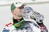 Klaus Kroell of Austria celebrates his overall victory in men downhill Audi FIS Alpine skiing World cup finals in Schladming, Austria. Last men downhill race of Audi FIS Alpine skiing World cup finals was held in Schladming, Austria, on Wednesday, 14th of March 2012.

