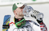 Klaus Kroell of Austria celebrates his overall victory in men downhill Audi FIS Alpine skiing World cup finals in Schladming, Austria. Last men downhill race of Audi FIS Alpine skiing World cup finals was held in Schladming, Austria, on Wednesday, 14th of March 2012.
