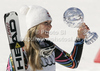 Lindsey Vonn of USA celebrates her overall victory in men downhill Audi FIS Alpine skiing World cup finals in Schladming, Austria. Last women downhill race of Audi FIS Alpine skiing World cup finals was held in Schladming, Austria, on Wednesday, 14th of March 2012.
