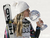 Lindsey Vonn of USA celebrates her overall victory in men downhill Audi FIS Alpine skiing World cup finals in Schladming, Austria. Last women downhill race of Audi FIS Alpine skiing World cup finals was held in Schladming, Austria, on Wednesday, 14th of March 2012.
