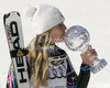 Lindsey Vonn of USA celebrates her overall victory in men downhill Audi FIS Alpine skiing World cup finals in Schladming, Austria. Last women downhill race of Audi FIS Alpine skiing World cup finals was held in Schladming, Austria, on Wednesday, 14th of March 2012.
