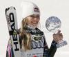 Lindsey Vonn of USA celebrates her overall victory in men downhill Audi FIS Alpine skiing World cup finals in Schladming, Austria. Last women downhill race of Audi FIS Alpine skiing World cup finals was held in Schladming, Austria, on Wednesday, 14th of March 2012.
