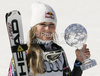 Lindsey Vonn of USA celebrates her overall victory in men downhill Audi FIS Alpine skiing World cup finals in Schladming, Austria. Last women downhill race of Audi FIS Alpine skiing World cup finals was held in Schladming, Austria, on Wednesday, 14th of March 2012.
