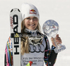 Lindsey Vonn of USA celebrates her overall victory in men downhill Audi FIS Alpine skiing World cup finals in Schladming, Austria. Last women downhill race of Audi FIS Alpine skiing World cup finals was held in Schladming, Austria, on Wednesday, 14th of March 2012.
