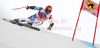 Second placed in super-g World cup Didier Cuche of Switzerland skiing in men super-g race of Audi FIS Alpine skiing World cup finals in Schladming, Austria. Men super-g race of Audi FIS Alpine skiing World cup finals was held in Schladming, Austria, on Thursday, 15th of March 2012.
