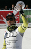 Aksel Lund Svindal of Norway celebrates his overall victory in men Super-G Audi FIS Alpine skiing World cup finals in Schladming, Austria. Last men Super-G race of Audi FIS Alpine skiing World cup finals was held in Schladming, Austria, on Thursday, 15th of March 2012.
