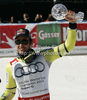 Aksel Lund Svindal of Norway celebrates his overall victory in men Super-G Audi FIS Alpine skiing World cup finals in Schladming, Austria. Last men Super-G race of Audi FIS Alpine skiing World cup finals was held in Schladming, Austria, on Thursday, 15th of March 2012.
