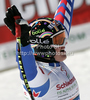 Marion Rolland of France reacts in finish of women Super-G race of Audi FIS Alpine skiing World cup finals in Schladming, Austria. Women Super-G race of Audi FIS Alpine skiing World cup finals was held in Schladming, Austria, on Thursday, 15th of March 2012.
