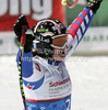 Marion Rolland of France reacts in finish of women Super-G race of Audi FIS Alpine skiing World cup finals in Schladming, Austria. Women Super-G race of Audi FIS Alpine skiing World cup finals was held in Schladming, Austria, on Thursday, 15th of March 2012.
